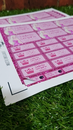 100 etiquetas material escolar fashion girl rosa glitter - Festinha Legal