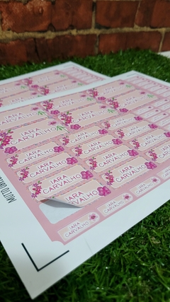 100 etiquetas material escolar florzinha rosa na internet