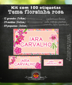 100 etiquetas material escolar florzinha rosa