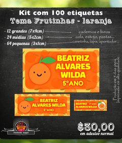 100 etiquetas material escolar Frutinhas - laranja