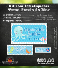 100 etiquetas material escolar Fundo do Mar