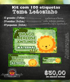 100 etiquetas para material escolar Leaozinho Safari Selva leão