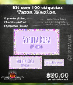 100 etiquetas material escolar Menina - flores em lilás