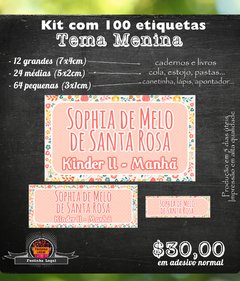 100 etiquetas material escolar Menina - flores em rosa