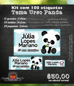 100 etiquetas material escolar ursinho panda mod 03