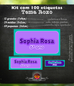 100 etiquetas material escolar roxo