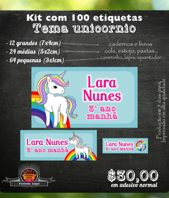 100 etiquetas material escolar Unicornio mod 04