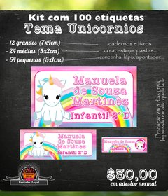100 etiquetas material escolar Unicornio