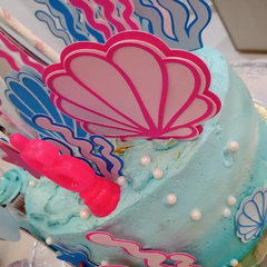 Topo de bolo sereia em camadas 3D com 20 elementos decorativos - Festinha Legal