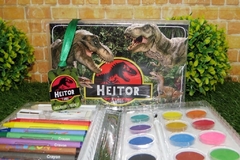 Kit com 8 estojos de pintura lembrancinha dinossauros com 31 Itens completo - Festinha Legal