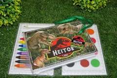 Kit com 8 estojos de pintura lembrancinha dinossauros com 31 Itens completo