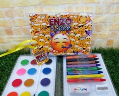 Kit com 5 estojos de pintura lembrancinha Emoji com 31 itens completo - loja online