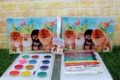 10 estojos de pintura lembrancinha Cachorrinhos Lulu da Pomerânia com 31 itens completo