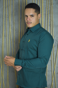 CAMISA PREMIUM MICROXADREZ VERDE ESCURO E AZUL ESCURO ML