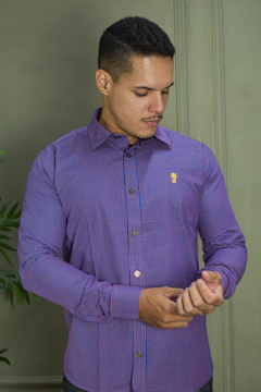 CAMISA PREMIUM MICROXADREZ AZUL E LARANJA ML - comprar online