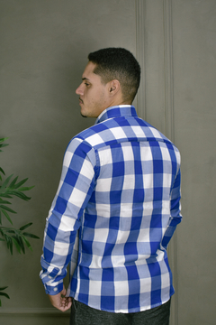 CAMISA PREMIUM XADREZ AZUL E BRANCO ML - Trentino Camisas masculinas