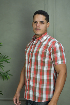 CAMISA PREMIUM XADREZ VERMELHO, MARROM E BRANCO MC - Trentino Camisas masculinas