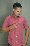 CAMISA PREMIUM MICROXADREZ VERMELHO E BRANCO MC