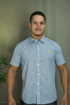 CAMISA PREMIUM MICROXADREZ AZUL E BRANCO MC - comprar online