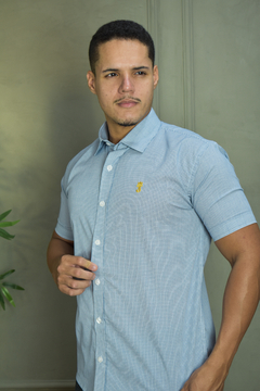 CAMISA PREMIUM MICROXADREZ AZUL E BRANCO MC na internet