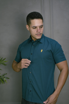 CAMISA PREMIUM MICROXADREZ VERDE ESCURO E AZUL ESCURO MC