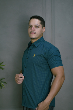 CAMISA PREMIUM MICROXADREZ VERDE ESCURO E AZUL ESCURO MC na internet