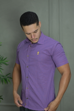 CAMISA PREMIUM MICROXADREZ AZUL E LARANJA MC - comprar online