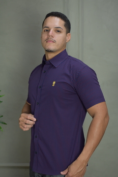 CAMISA PREMIUM MICROXADREZ AZUL E VERMELHO MC - comprar online