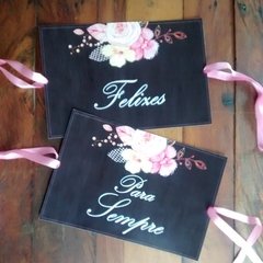 Plaquinhas para as cadeiras dos noivos Rosa Rústica - comprar online