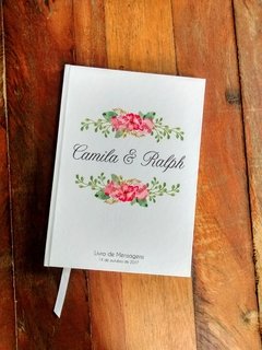 Livro de Mensagens personalizado com nome dos Noivos Flores Rosa na internet