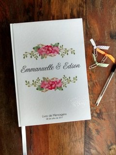 Livro de Mensagens personalizado com nome dos Noivos Flores Rosa - My Print Design