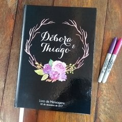 Livro de Mensagens personalizado com nome dos Noivos com galhos e flores lilás