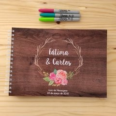Livro de Mensagens de casamento horizontal com flores rosa