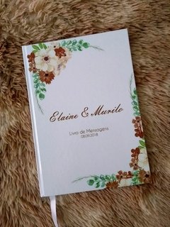 Livro de Mensagens de Casamento com flores marrom e bege