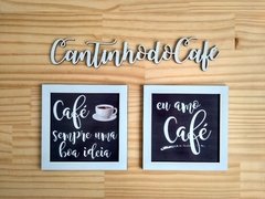 Lettering Cantinho do Café Branco e quadrinhos com moldura branca