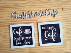 Lettering Cantinho do Café Branco e quadrinhos com moldura branca - comprar online