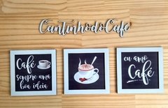 Lettering Cantinho do Café Branco e quadrinhos com moldura branca