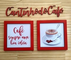 Lettering Cantinho do Café vermelho e quadrinhos