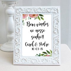 Porta Mensagens para decoração de mesa de casamento Bem-vindos ao nosso sonho!