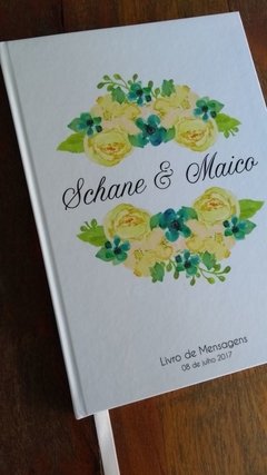 Livro de Mensagens personalizado com nome dos Noivos e Flores Amarelas - comprar online