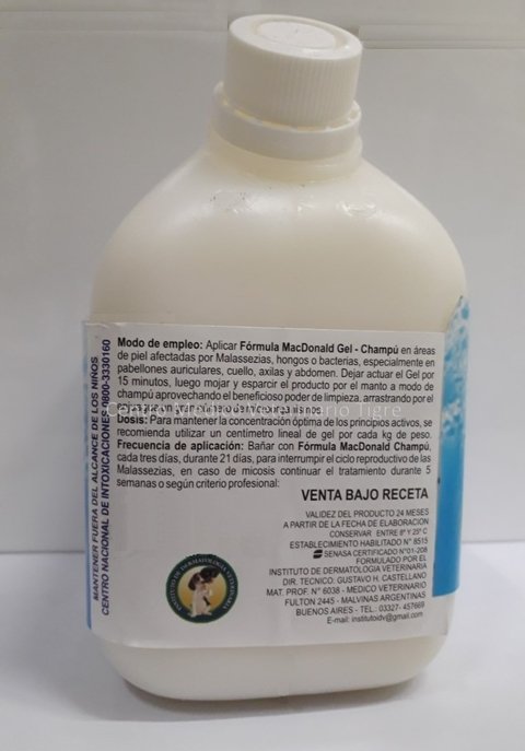 Vto 06-2022 Fórmula Mac Donals Gel Champú por 1 litro. Proveedor Instituto de Dermatología Veterinaria. en internet