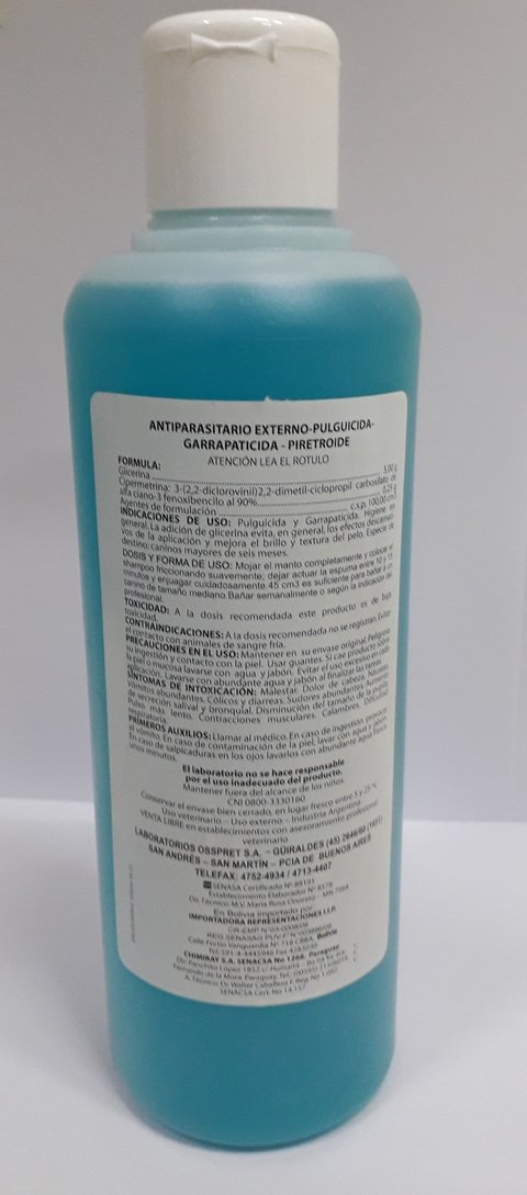 Shampoo Tradicional con gliserina. Pulguicida Garrapaticida por 1000 cm3. Laboratorio Osspret. - comprar online