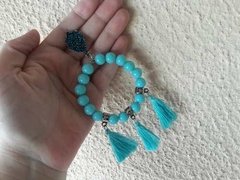 Brinco Maxi Com Tassel E Miçanga Azul -cor Turquesa - Semi jóias personalizadas e acessórios femininos Divas da Moda