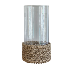 Vaso castiçal com croche de sisal