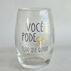 COPO DE VIDRO DECORADO FRASES DOURADO