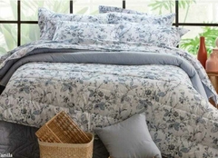 Jogo de Cama Solteiro Floral Azul 180 Fios 160x240m - comprar online