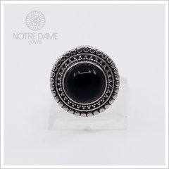 Anillo con Piedra media esfera Ónix Plata 925 - NOTRE DAME JOYAS