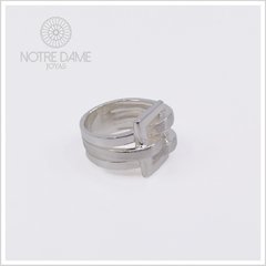 Anillo Tres Aros y Rectángulo Plata 925 - NOTRE DAME JOYAS