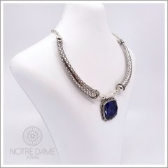 Colgante estilo Hindú Medalla con Piedra Azul - NOTRE DAME JOYAS