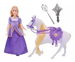 MUÑECA PRINCESA CON CABALLO RAPUNZEL O CENICIENTA 29CM - CIUDAD RAYUELA